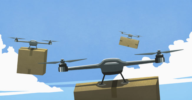illustration of drones carrying packages