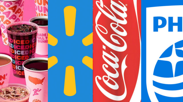 dunkin', walmart, coca-cola, philips logos
