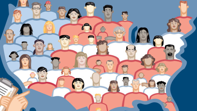 an illustration of different people in the shape of the U.S.