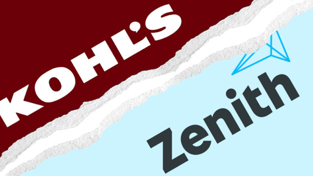 The Kohl's and Zenith logos are pictures on two sides of the image as if on a piece of paper being pulled in two different directions.